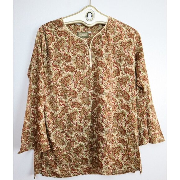 LA FILLE - WOMEN'S BEIGE & RED PAISLEY PRINT TUNIC TOP - SIZE XL - Picture 1 of 5